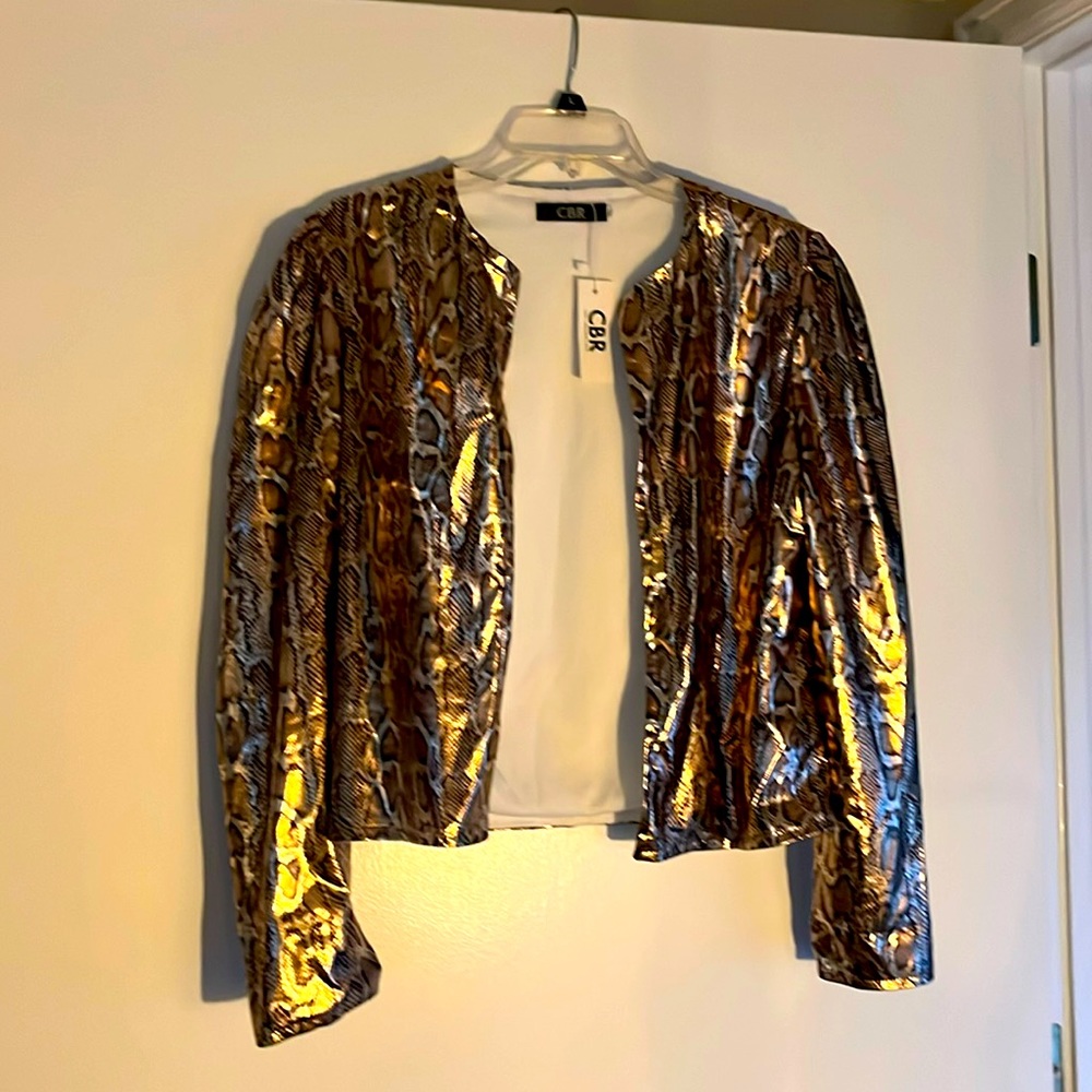 Brand new boutique gold snake print crop jacket